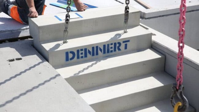 Neu entwickelte Beton-Fertigtreppe spart 20 Prozent Material. © Dennert