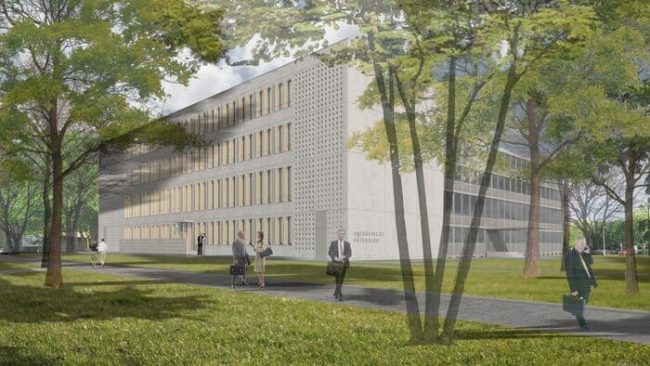 Für den Auftraggeber Bau und Liegenschaftsbetrieb NRW realisiert der PORR Hochbau den Erweiterungsneubau des Amtsgerichts in Gütersloh. © BLB